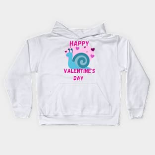 Blue Happy Valentines Day - Snail Kids Hoodie